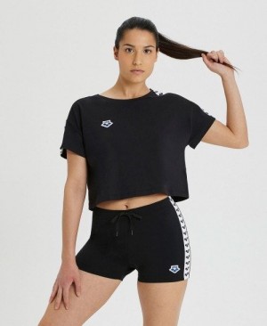 Arena Corrine Team Crop T-shirt Naisten Shortsit Mustat Valkoinen Mustat | 13098PSWQ