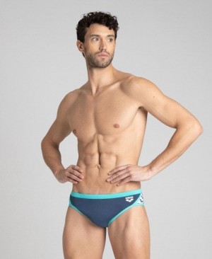 Arena Team Stripe Brief Miesten Alushousut Tummanharmaat Minttu | 74201TWPA