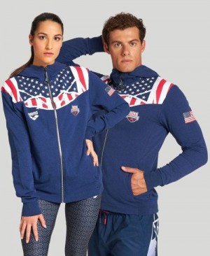 Arena Usa Swimming Team Kit Hooded Zip Jacket Miesten Takit Laivastonsininen | 51820WFHC