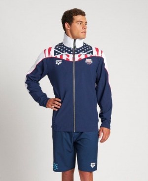 Arena Usa Swimming Team Kit Warm Up Jacket Miesten Takit Laivastonsininen Valkoinen | 02468DHFI