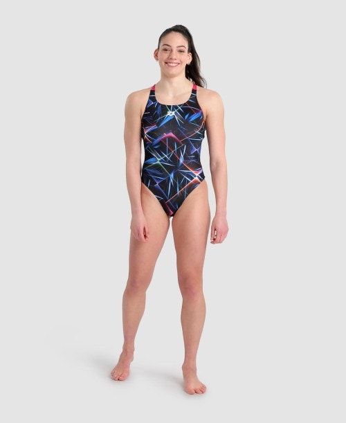 Arena Allover Pro Back One Piece Naisten Body Mustat Monivärinen Pinkki | 80217TYCN