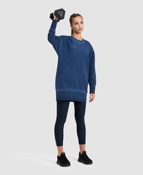 Arena Icons Oversized Crewneck Naisten Villapusero Laivastonsininen Laivastonsininen Valkoinen | 01356GEKO