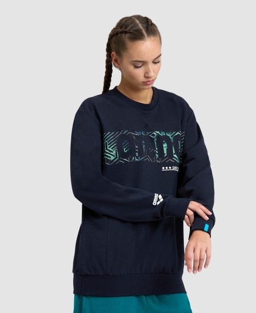 Arena Logo Crewneck Naisten Villapusero Laivastonsininen Laivastonsininen | 27438HACX