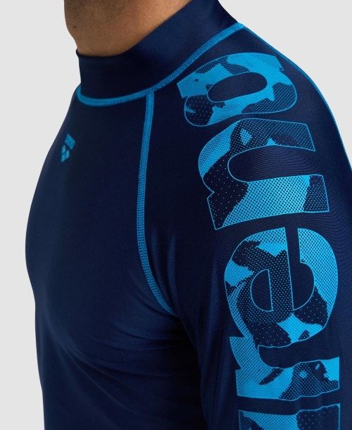 Arena Long Sleeve Rash Guard Miesten Villapusero Laivastonsininen Turkoosi | 97054WSUD