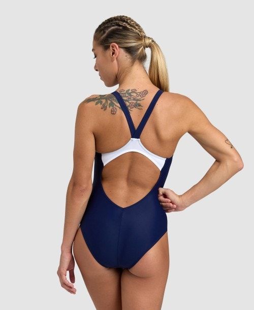 Arena Threefold V Back One Piece Naisten Body Laivastonsininen Sininen Valkoinen | 40765VQNG