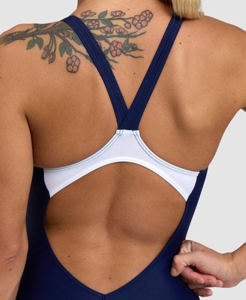 Arena Threefold V Back One Piece Naisten Body Laivastonsininen Sininen Valkoinen | 40765VQNG