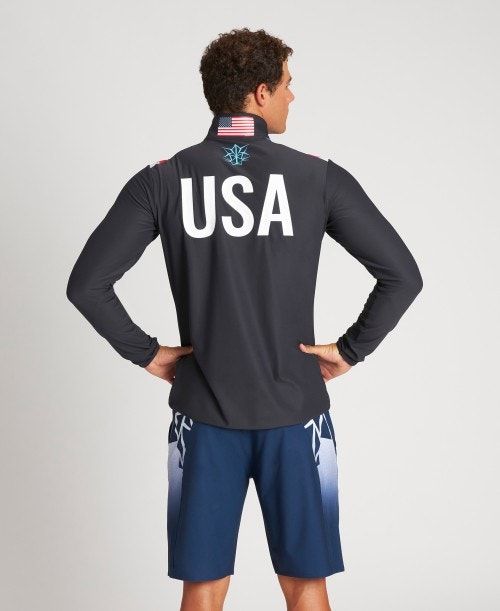 Arena Usa Swimming Team Kit Half Zip Shirt Miesten Shortsit Mustat | 32419FBHN