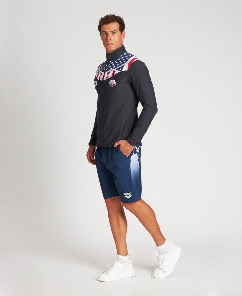 Arena Usa Swimming Team Kit Half Zip Shirt Miesten Shortsit Mustat | 32419FBHN