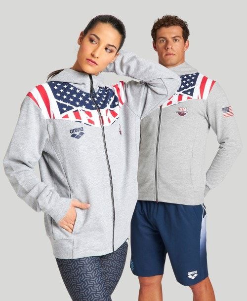 Arena Usa Swimming Team Kit Hooded Zip Jacket Miesten Takit Harmaat | 72598ZTDB