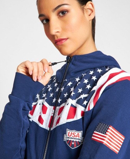 Arena Usa Swimming Team Kit Hooded Zip Jacket Miesten Takit Laivastonsininen | 51820WFHC