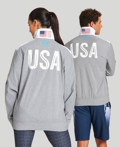 Arena Usa Swimming Team Kit Og Demin Warm Up Jacket Miesten Takit Harmaat Sininen | 10826AIEN