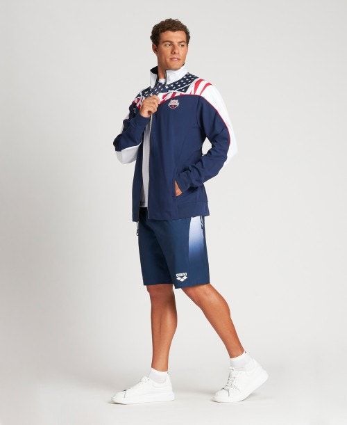 Arena Usa Swimming Team Kit Warm Up Jacket Miesten Takit Laivastonsininen Valkoinen | 02468DHFI